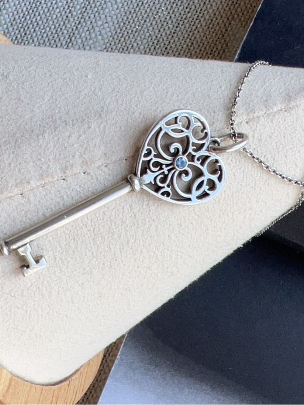 Tiffany & Co Sterling Silver Sapphire Enchant Heart Key Necklace